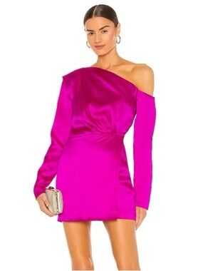 Gauge81 Magenta One-Shoulder Satin Mini Dress